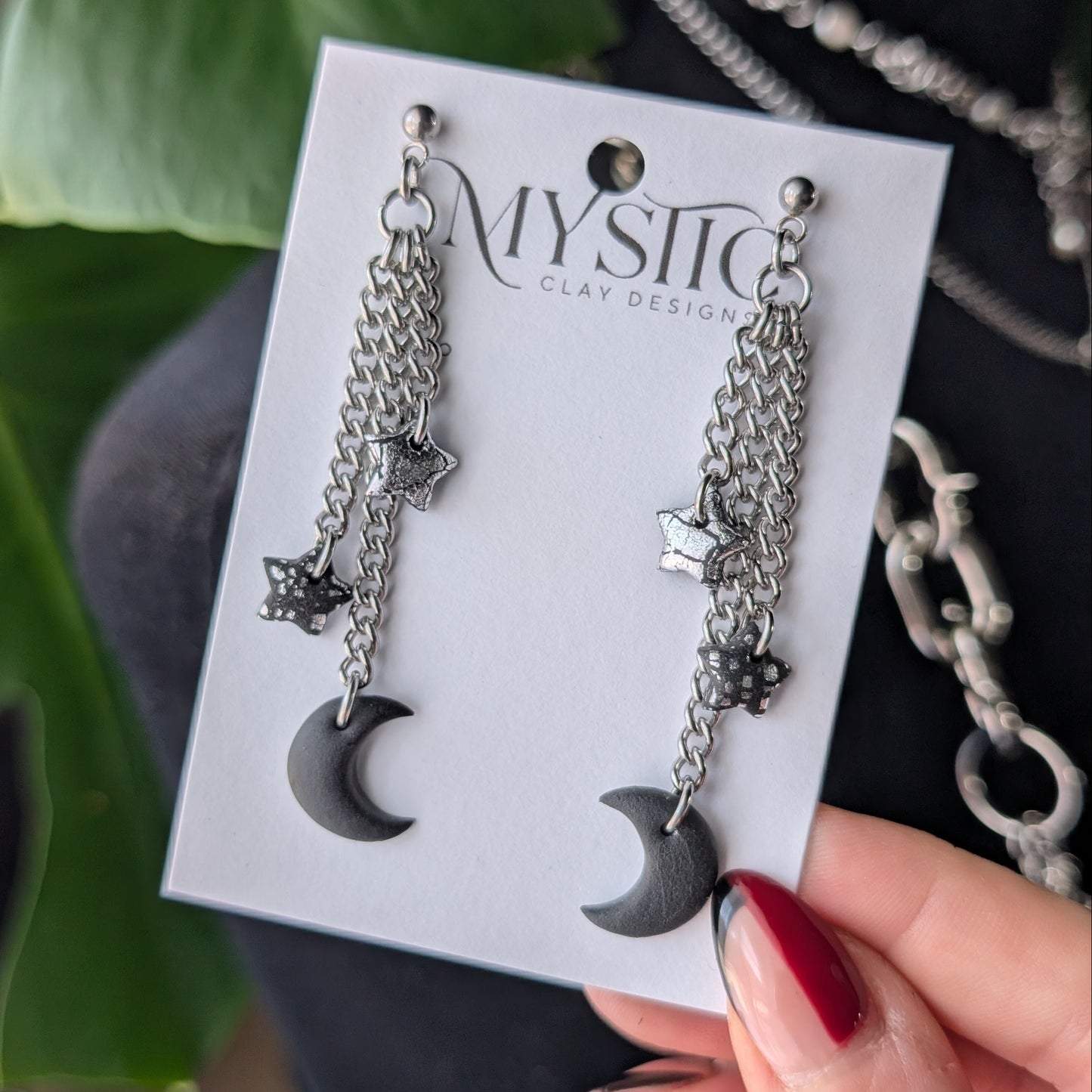 Moon and Star Chain Earrings