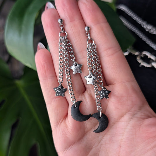 Moon and Star Chain Earrings