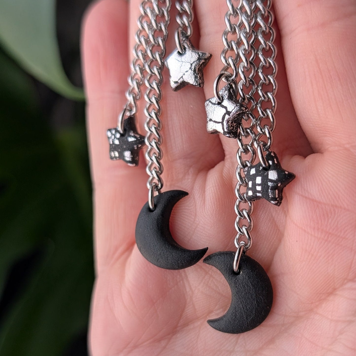 Moon and Star Chain Earrings
