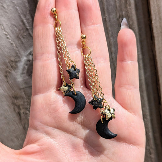 Moon and Star Chain Earrings